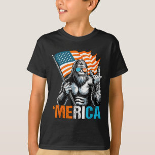 Funny Punk Rock Sasquatch Bigfoot Us Flag Merica 4 T-Shirt