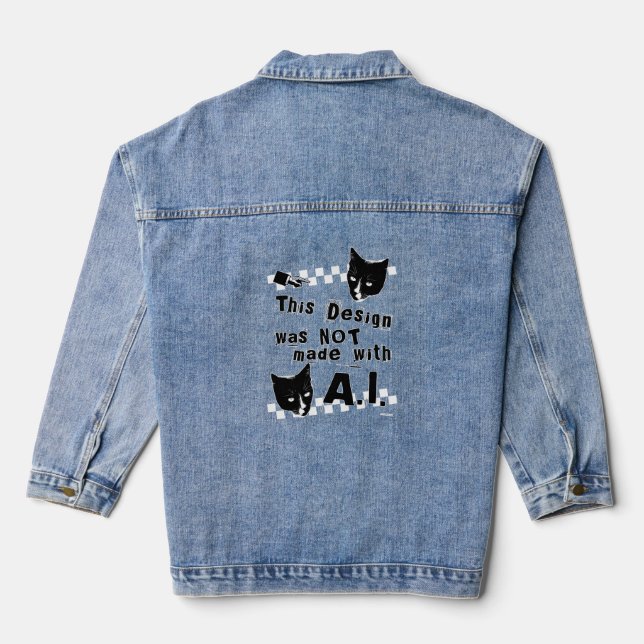 Funny Punky Anti Artificial Intelligence Design Denim Jacket (Back)