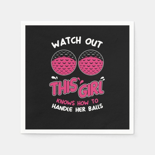 Funny Puns Awesome Women Golfers Handle Her Balls Napkin (Front)
