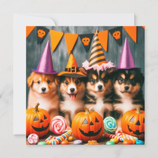 Funny puppies halloween invitation (Front)