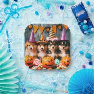 Funny puppies halloween paper plate