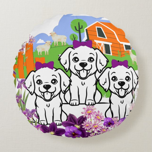 Funny Puppies  Round Cushion (Front)