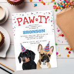 Funny Puppy Dog Birthday Party Invitation<br><div class="desc">Cute doggy birthday party invitations featuring a french bulldog and dachshund,  both wearing party hats,  red & blue confetti,  the word "PAW-TY",  and a simple pet party template.</div>