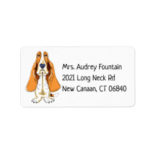Funny Puppy Dog Cartoon Cute Basset Hound Label