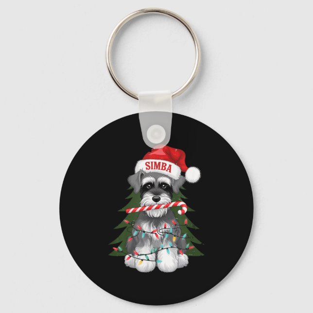 Funny Puppy Dog Christmas Holiday With Candy Cane  Key Ring (Front)
