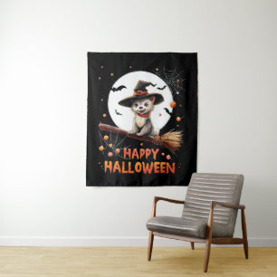 Funny Puppy Dog Witch Candy Spooky Ghost Halloween Tapestry