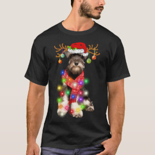 Funny Puppy Lover Schnauzer Christmas Lights Pajam T-Shirt