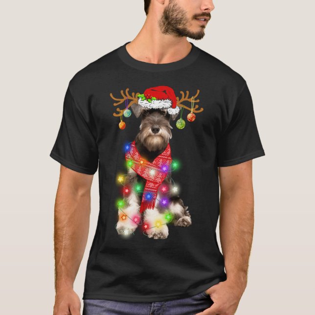 Funny Puppy Lover Schnauzer Christmas Lights Pajam T-Shirt (Front)