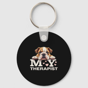 Funny Puppy My Therapist English Bulldog Dog Key Ring