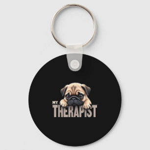 Funny Puppy My Therapist Pug Dog Key Ring