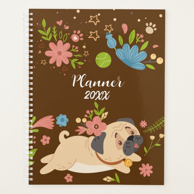 Funny Puppy Pug Dog Personalised Planner (Front)