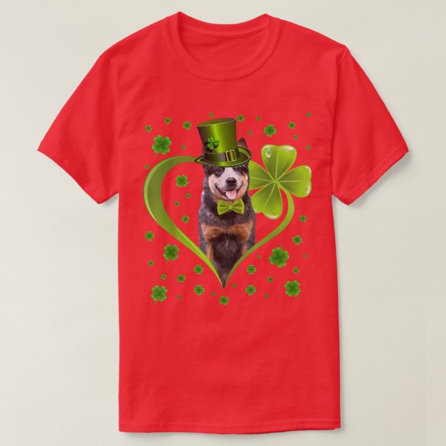 Funny Puppy Shamrock Australian Cattle Dog St  T-Shirt (Design Front)