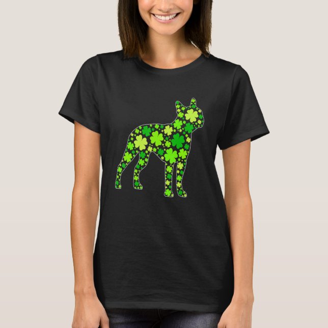 Funny Puppy Shamrock Boston Terrier Dog St Patrick T-Shirt (Front)