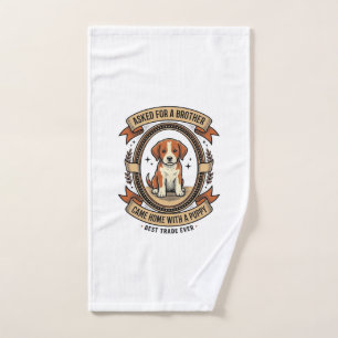 Funny Puppy Shirt Asked for Brother Got a Puppy Vi Hand Towel
