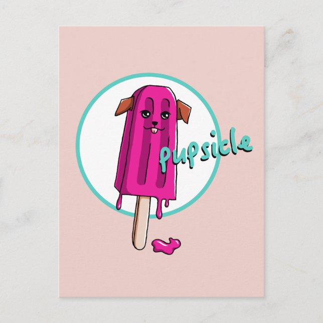 Funny "Pupsicle" Dog Pun Cartoon Illustration Postcard (Front)
