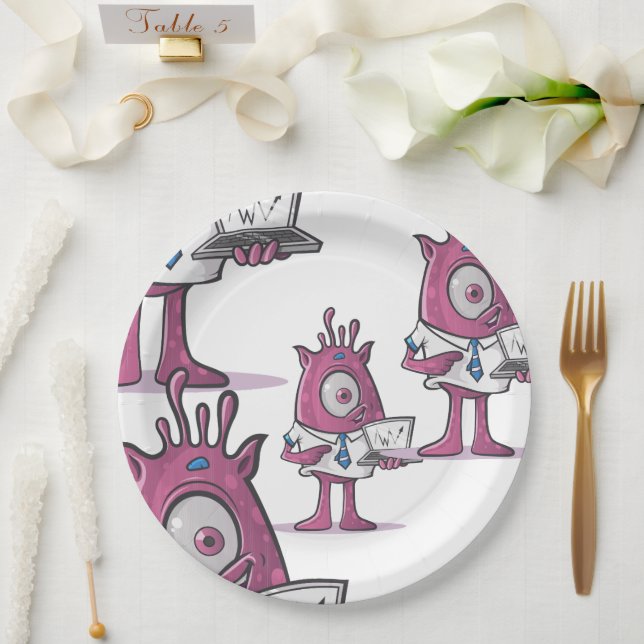 Funny Purple Accountant Monsters Paper Plate (Wedding)