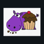 Funny Purple Hippo Eating Cupcake Postcard<br><div class="desc">Wonderful humourous purple hippo eating a chocolate cupcake makes a great gift.  Can also add custom text and change background colour when ordering.</div>