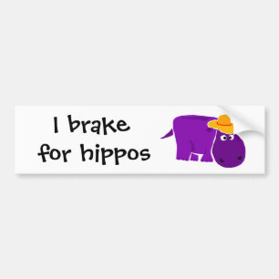 Funny Purple Hippo Wearing Yellow Hat Bumper Sticker