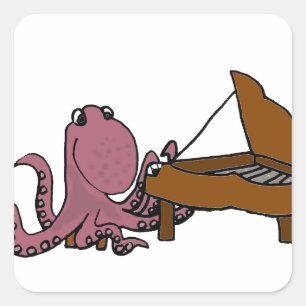 Funny Purple Octopus Playing the Piano Square Sticker