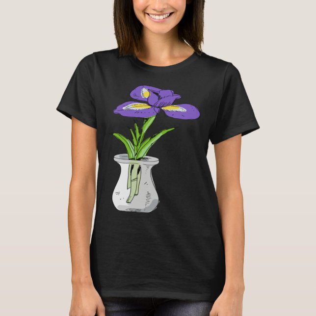 Funny Purple Orchid Flower in Vase Floral T-Shirt (Front)