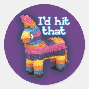 Funny Purple Pinata Donkey I'd Hit That Birthday Classic Round Sticker