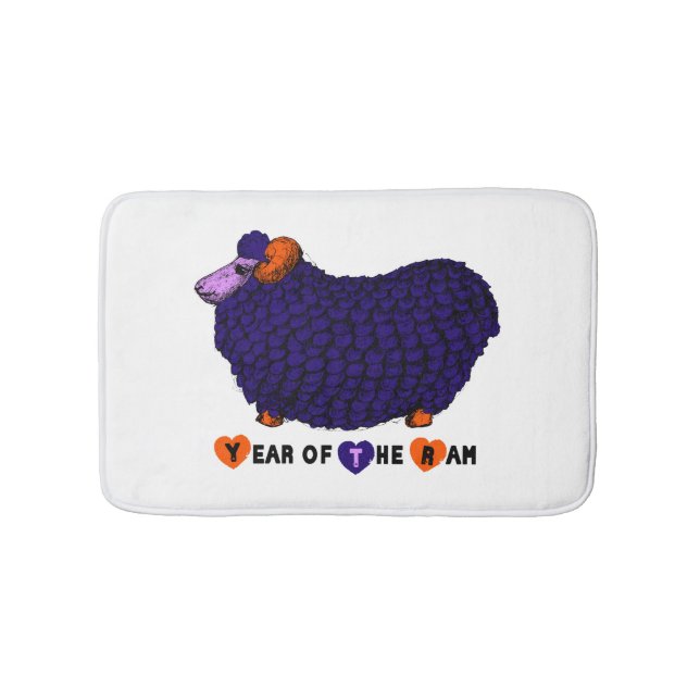 Funny Purple Ram Chinese Year Zodiac Bath Mat (Front)