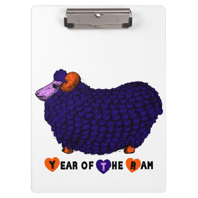 Funny Purple Ram Chinese Year Zodiac Clipboard (Front)