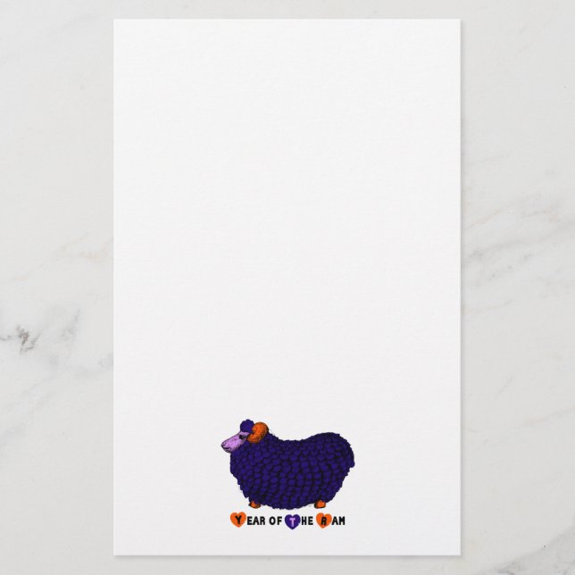 Funny Purple Ram Chinese Year Zodiac Stationery (Front)