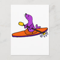Funny Purple Seal Kayaking Cartoon