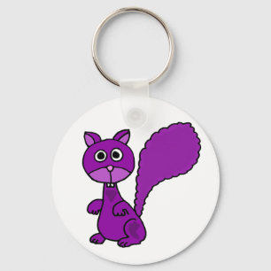 Funny Purple Squirrel Cartoon Key Ring