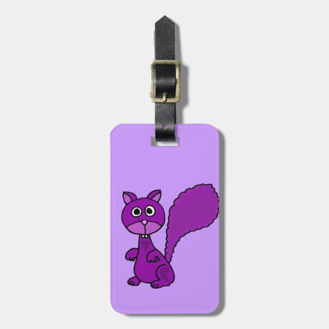 Funny Purple Squirrel Cartoon Luggage Tag (Front Vertical)