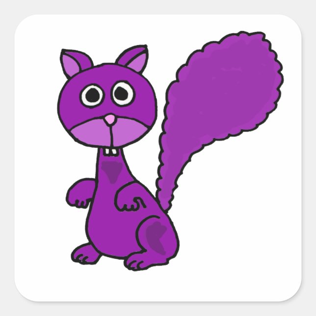 Funny Purple Squirrel Cartoon Square Sticker (Front)