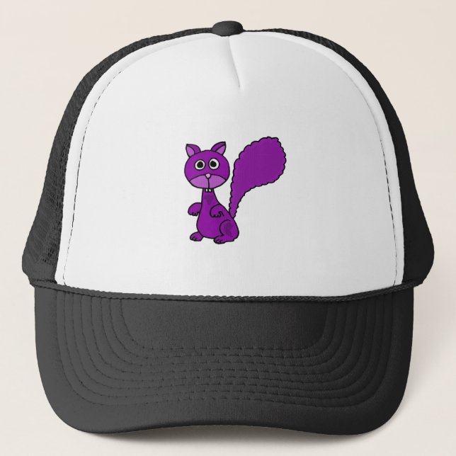 Funny Purple Squirrel Cartoon Trucker Hat (Front)