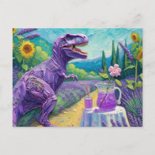 Funny purple T-Rex with lavender lemonade fantasy Postcard