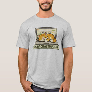Funny Purrcrastinator Cat Sleeping on Laptop Keybo T-Shirt