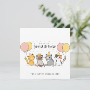 Funny Purrfect Birthday Cat Card with Balloons