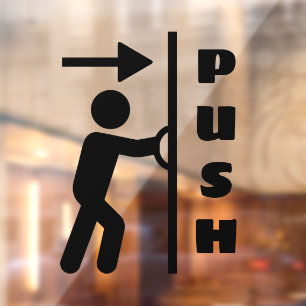 Funny Push Stickman Glass Door Window Cling Sign