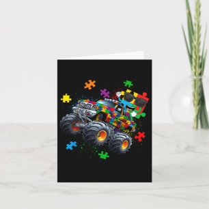 Funny Puzzle Riding Monster Truck Autism Awareness Card
