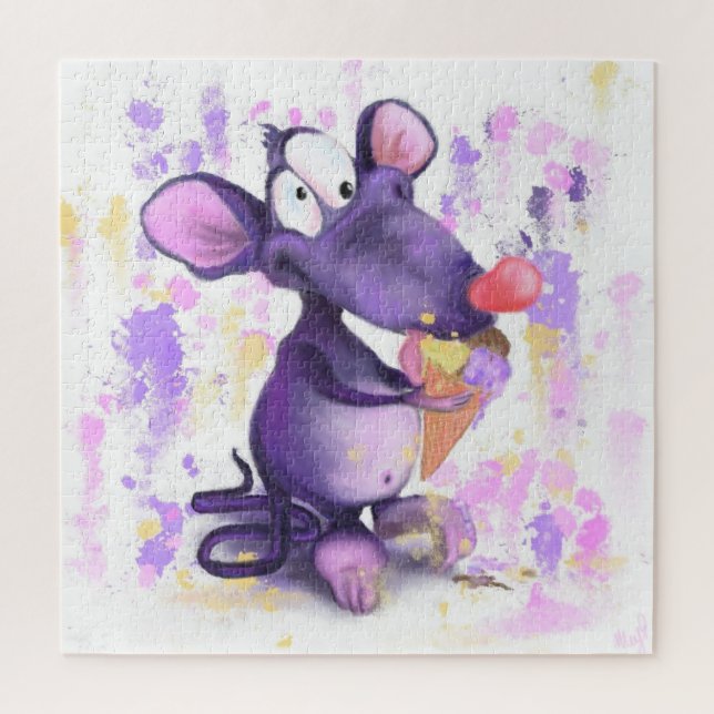 Funny Puzzle with Happy Mouse Eat Ice Cream (Vertical)