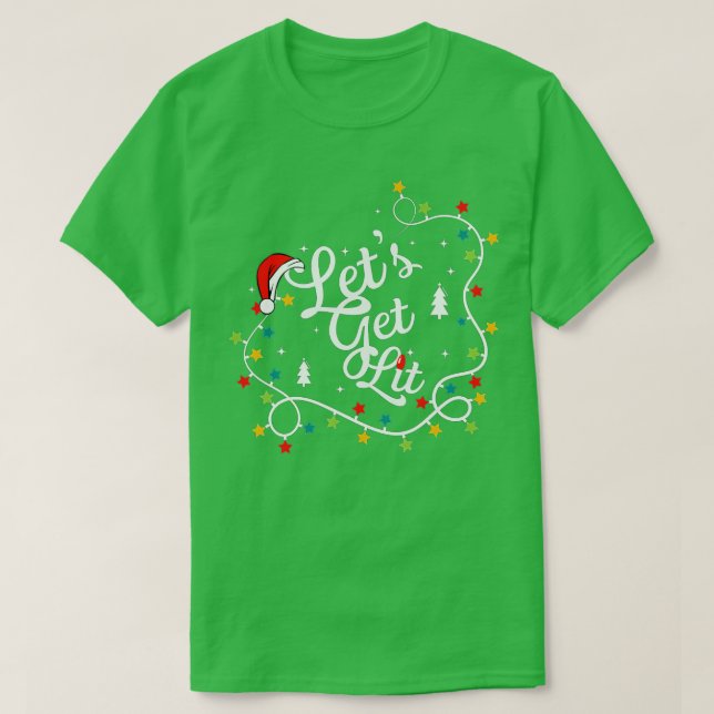 Funny Pyjamas Let's Get Lit Christmas Tree Costume T-Shirt (Design Front)
