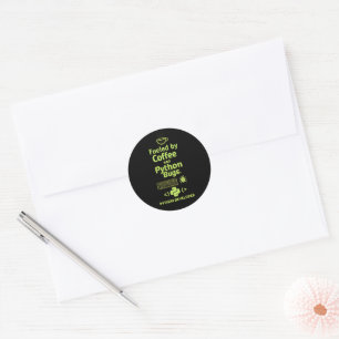 Funny Python Developer – Fueled by Coffee bugs Classic Round Sticker