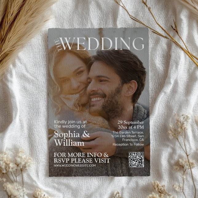 Funny QR Code Magazine Photo Wedding Invitation (Creator Uploaded)