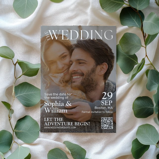 Funny QR Code Magazine Photo Wedding Save The Date (Creator Uploaded)