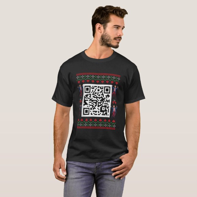 Funny QR President Trump Dancing Code Ugly Xmas T-Shirt (Front Full)