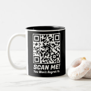 Funny QR Scan Me! Funny Regret Joke  Two-Tone Coffee Mug