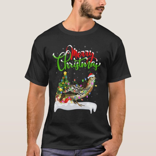 Funny Quail Bird Lover Xmas Lighting Quail Christm T-Shirt (Front)