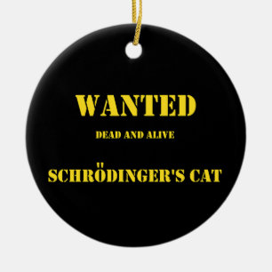 Funny Quantum Joke: Schrödinger’s Cat on the Loose Ceramic Tree Decoration