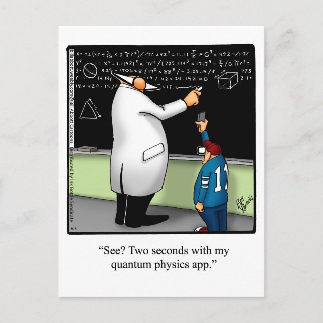 Funny "Quantum Physics App" Postcard (Front)