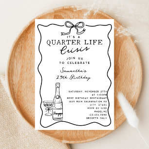 Funny Quarter Life Crisis Retro Bow 25th Birthday Invitation