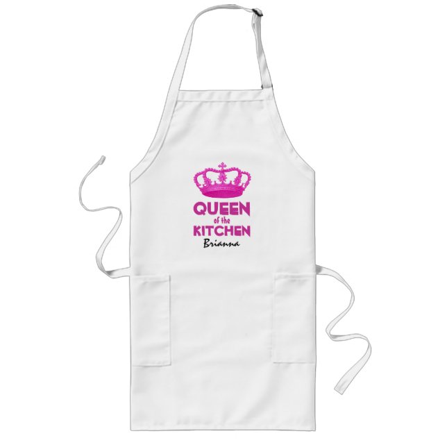 Funny Queen of the Kitchen Crown Custom Name 3 Long Apron (Front)